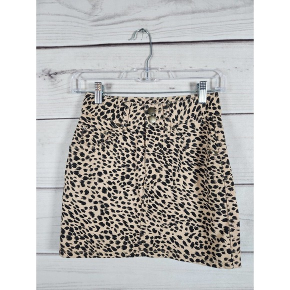 Billabong Womens 100% Cotton Black & Tan Animal Print Cheetah Mini Skirt Size 24